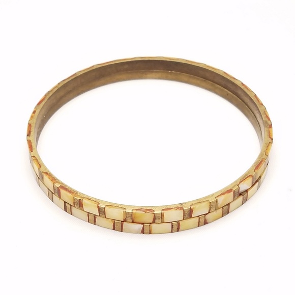 Vintage Shell Inlay Bangle Set of Two Summer Vibes - Picture 2 of 8